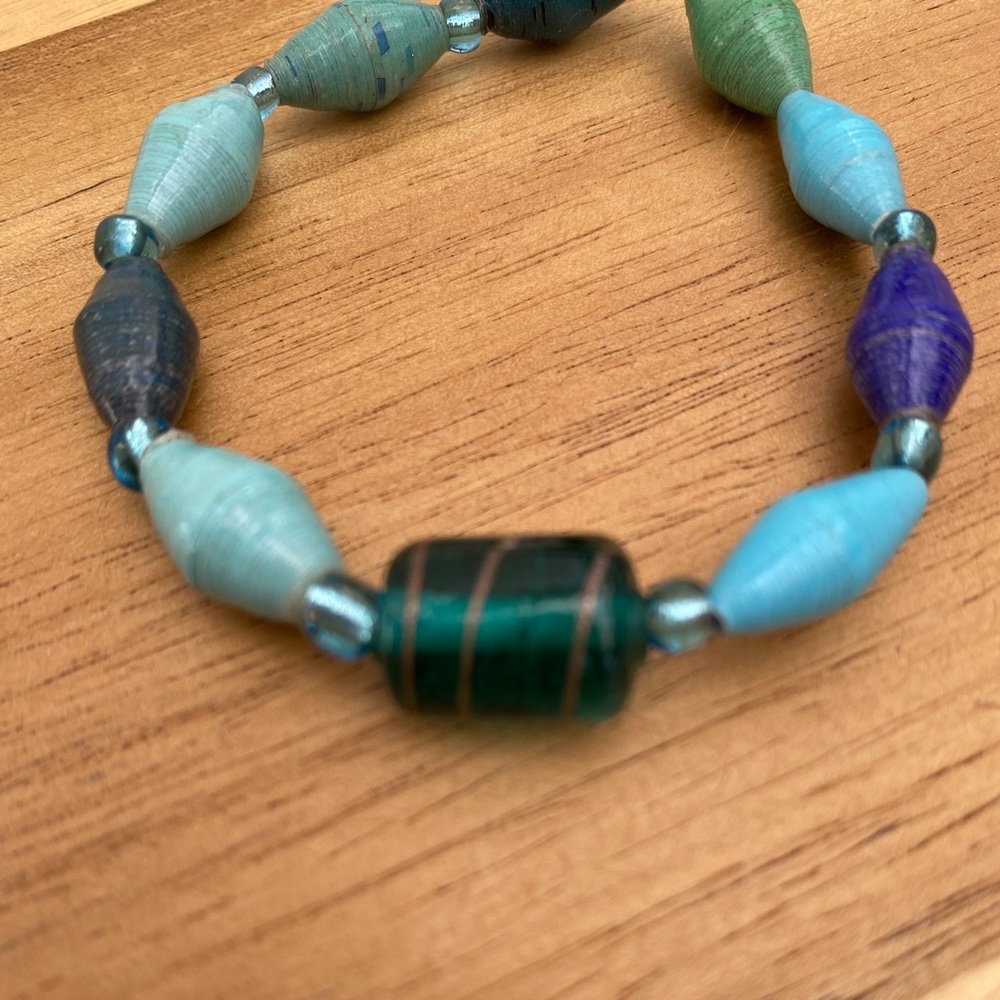 Handcrafted Stretch Recycled Paper Bead Bracelets 2-Piece Set - Picture 4 of 7
